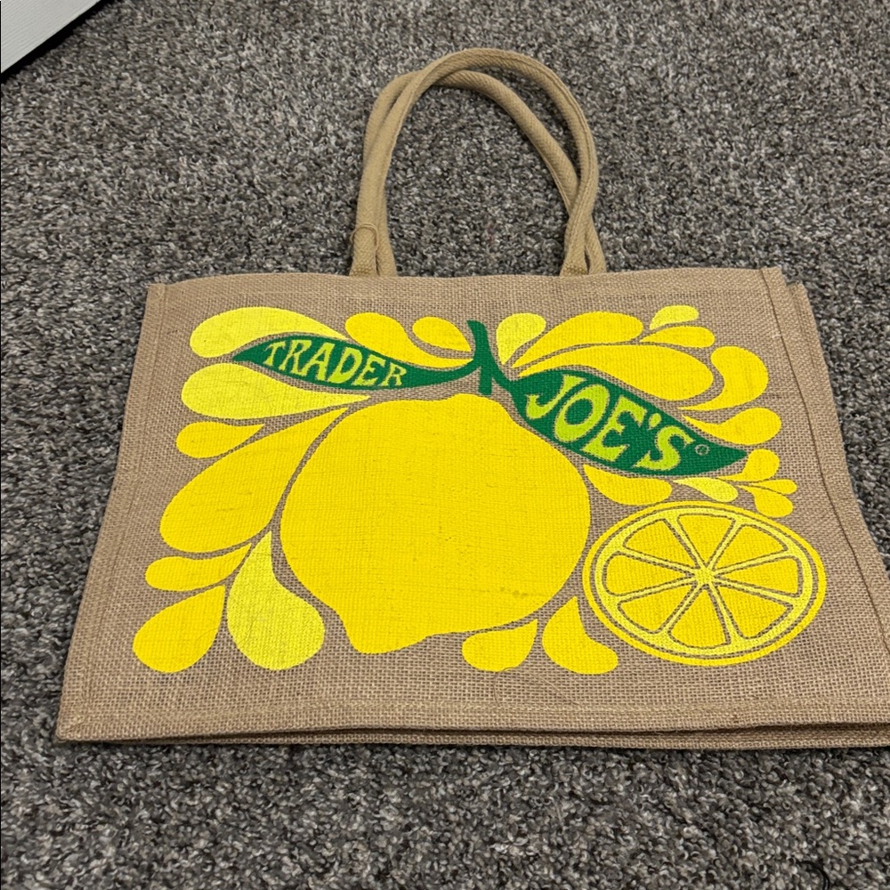 Trader Joe's Lemon and Lime jute burlap reusable shopping tote bag spring summer - Picture 2 of 6